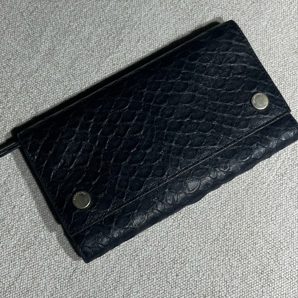 All Saints Handbags - All Saints Black Leather Snakeskin Envelope Style Wallet
